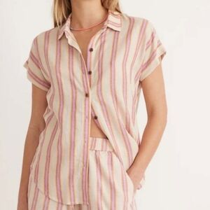 Marine Layer, New, Dana Violet Stripe Linen Blend Button Front Shirt, Size XL